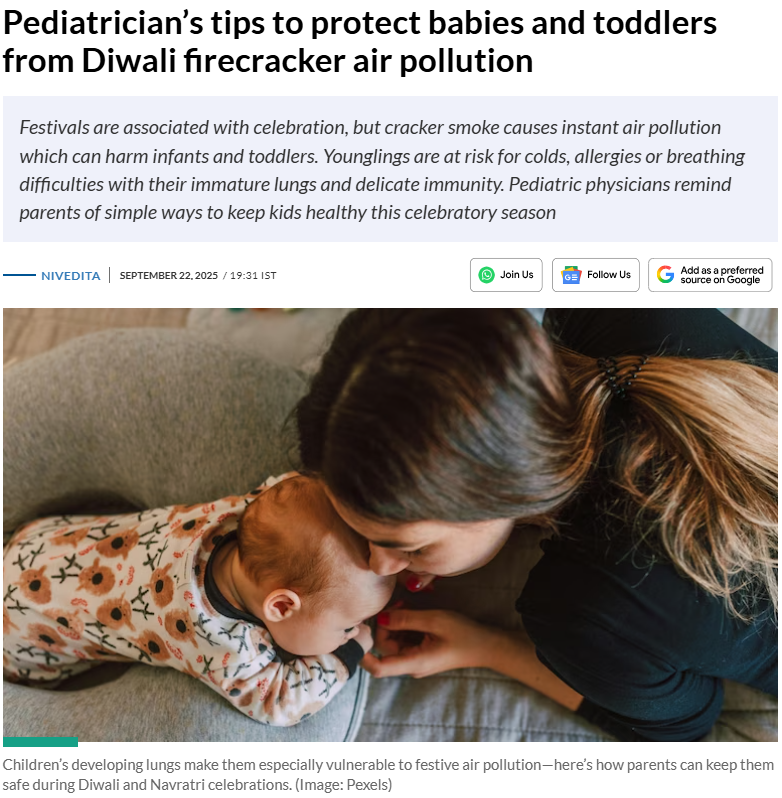Protecting babies and toddlers from air pollution due to crackers -  Featuring Dr. Anjali Saxena, Pediatrician, Rainbow Children's Hospital, Malviya Nagar