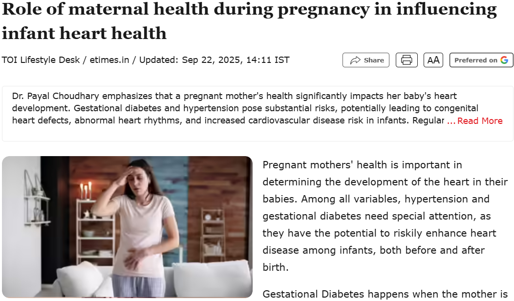 Role of maternal health during pregnancy in influencing infant heart health